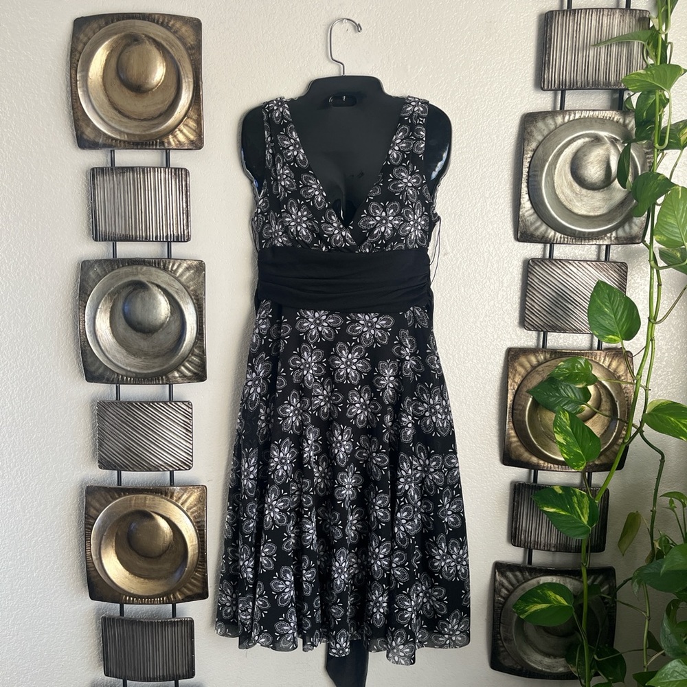Floral Black and White Dress